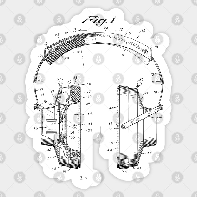 Vintage Headphones Patent Drawing Sticker by MadebyDesign